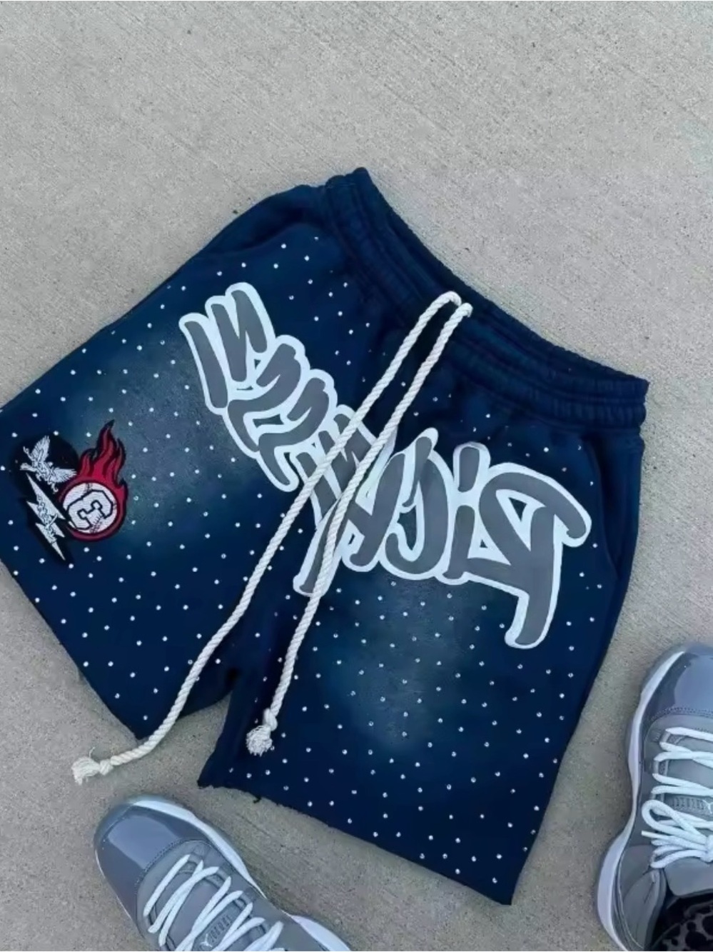 & Other Stories Navy Blue Polka Dot Athletic Shorts with White Drawstring